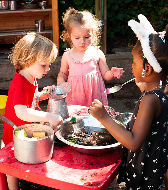 St Chads Preschool students playing in the mud kitchen